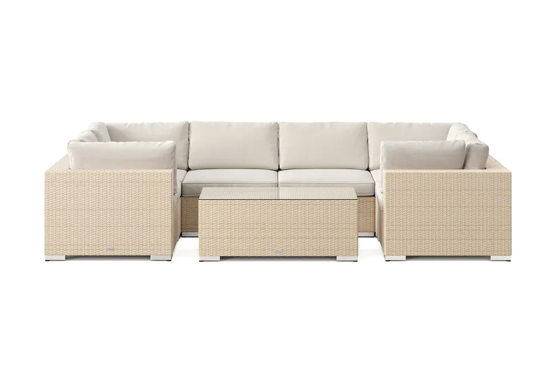 Bahamas U-formad utomhus loungegrupp med stängt avslut, 6-sits med bord - Beige - Utemöbler & utemiljö - Loungemöbler - Loungeset & loungegrupp