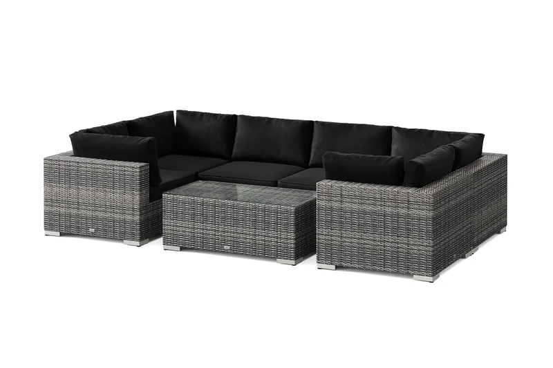 Bahamas U-formad utomhus loungegrupp med stängt avslut, 6-sits med bord, Grå