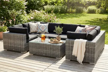Bahamas U-formad utomhus loungegrupp med stängt avslut, 6-sits med bord - Grå - Utemöbler & utemiljö - Loungemöbler - Loungeset & loungegrupp