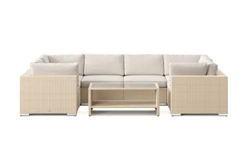 Bahamas U-formad utomhus loungegrupp med stängt avslut, 6-sits med bord och hylla - Beige - Utemöbler & utemiljö - Loungemöbler - Loungeset & loungegrupp