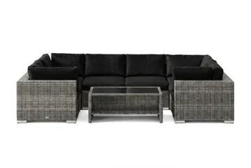 Bahamas U-formad utomhus loungegrupp med stängt avslut, 6-sits med bord och hylla - Grå - Utemöbler & utemiljö - Loungemöbler - Loungeset & loungegrupp