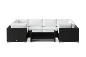 Bahamas U-formad utomhus loungegrupp med stängt avslut, 6-sits med bord och hylla - Svart - Utemöbler & utemiljö - Loungemöbler - Loungeset & loungegrupp