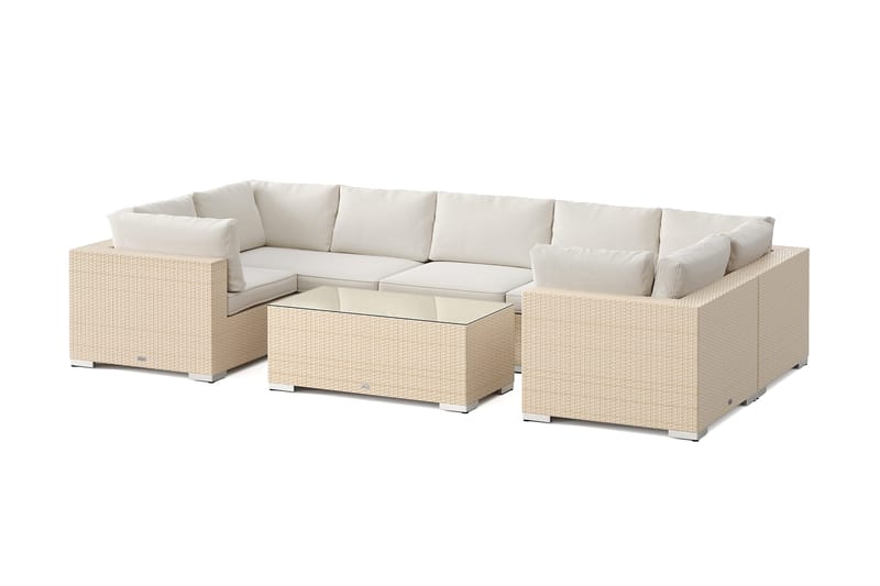 Bahamas U-formad utomhus loungegrupp med stängt avslut, 7-sits med bord, Beige