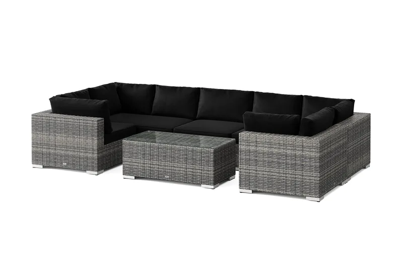 Bahamas U-formad utomhus loungegrupp med stängt avslut, 7-sits med bord, Grå