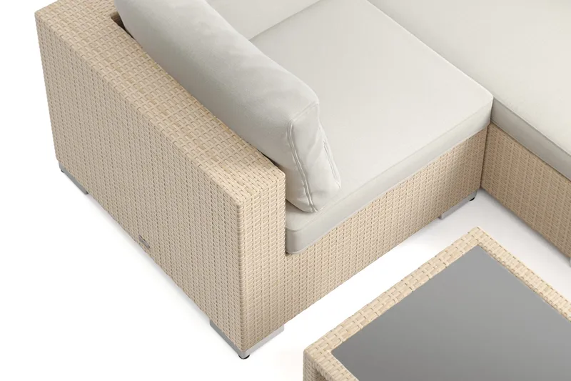 Bahamas U-formad utomhus loungegrupp med stängt avslut, 7-sits med bord och hylla - Beige - Utemöbler & utemiljö - Loungemöbler - Loungeset & loungegrupp