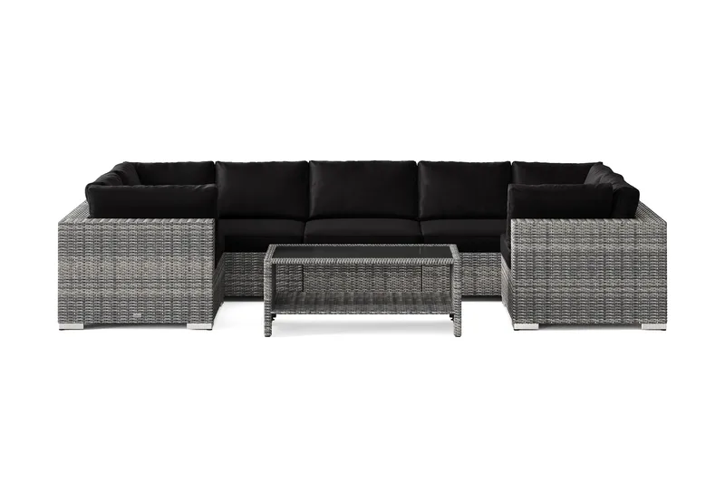 Bahamas U-formad utomhus loungegrupp med stängt avslut, 7-sits med bord och hylla - Grå - Utemöbler & utemiljö - Loungemöbler - Loungeset & loungegrupp