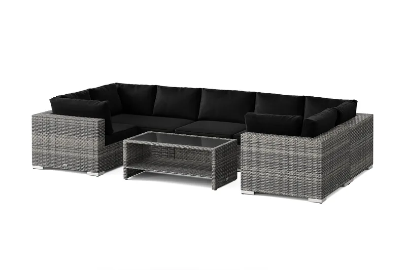 Bahamas U-formad utomhus loungegrupp med stängt avslut, 7-sits med bord och hylla, Grå