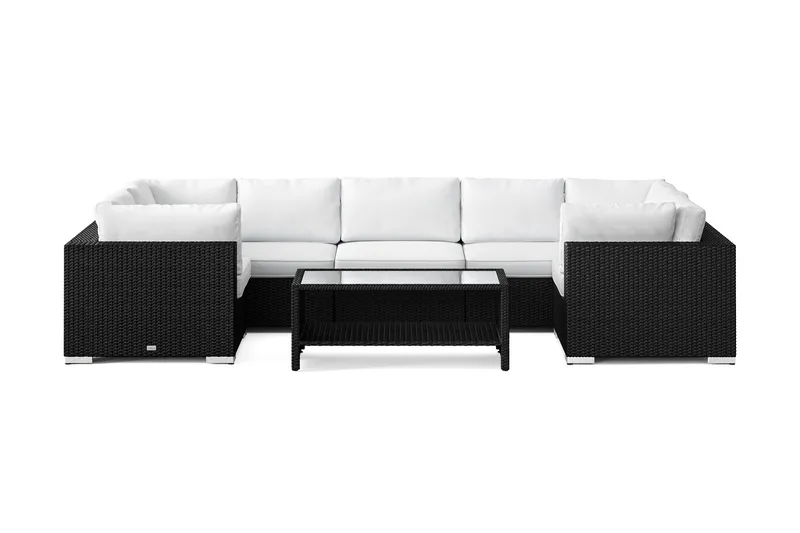 Bahamas U-formad utomhus loungegrupp med stängt avslut, 7-sits med bord och hylla - Svart - Utemöbler & utemiljö - Loungemöbler - Loungeset & loungegrupp
