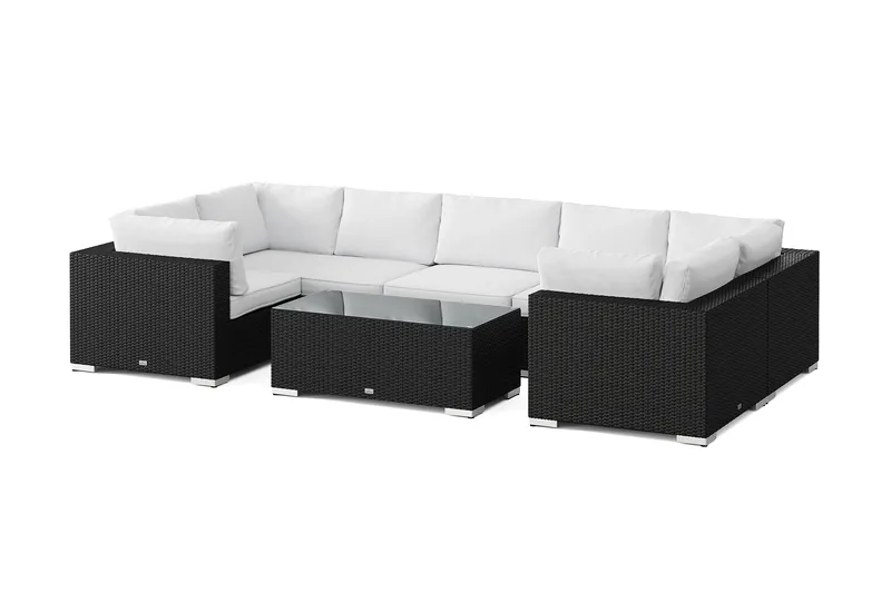 Bahamas U-formad utomhus loungegrupp med stängt avslut, 7-sits med bord, Svart