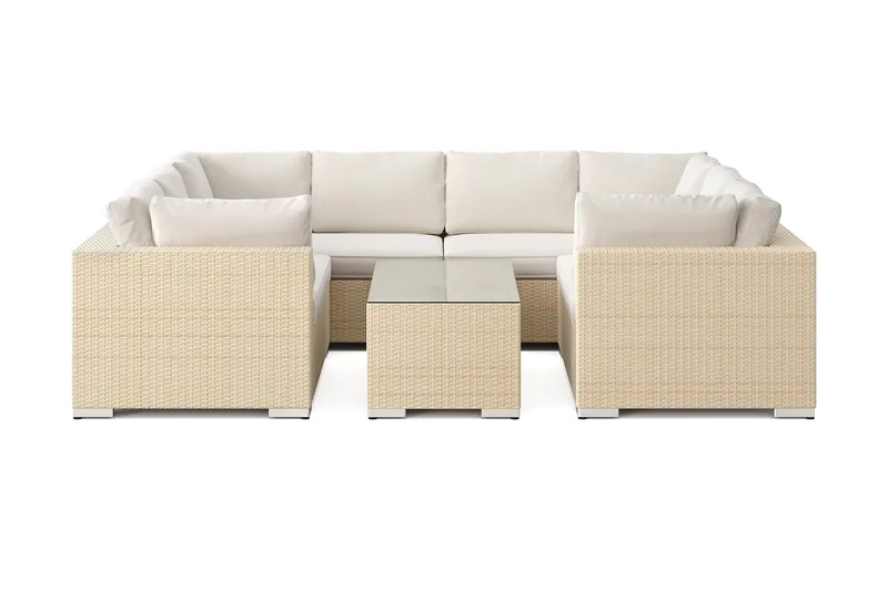 Bahamas U-formad utomhus loungegrupp med stängt avslut, 8-sits med bord - Beige - Utemöbler & utemiljö - Loungemöbler - Loungeset & loungegrupp