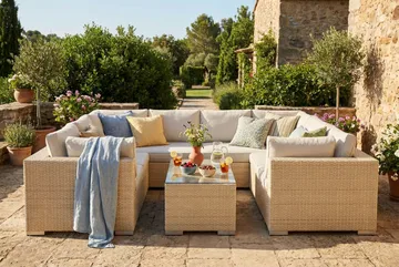 Bahamas U-formad utomhus loungegrupp med stängt avslut, 8-sits med bord - Beige - Utemöbler & utemiljö - Loungemöbler - Loungeset & loungegrupp
