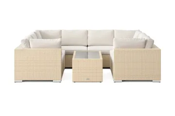 Bahamas U-formad utomhus loungegrupp med stängt avslut, 8-sits med bord och hylla - Beige - Utemöbler & utemiljö - Loungemöbler - Loungeset & loungegrupp