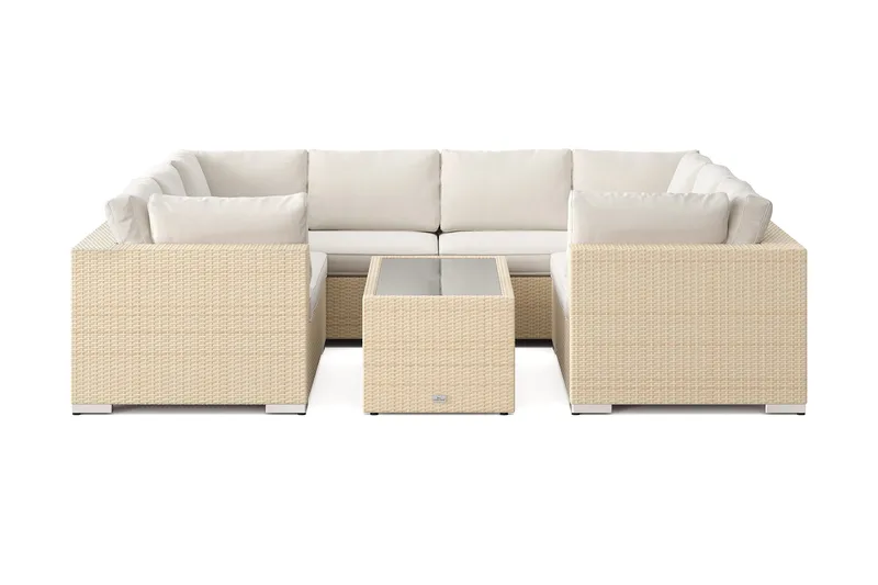 Bahamas U-formad utomhus loungegrupp med stängt avslut, 8-sits med bord och hylla - Beige - Utemöbler & utemiljö - Loungemöbler - Loungeset & loungegrupp