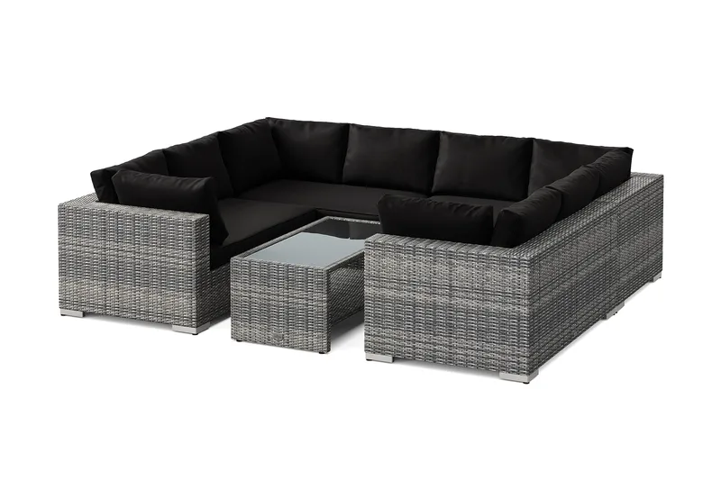 Bahamas U-formad utomhus loungegrupp med stängt avslut, 8-sits med bord och hylla, Grå