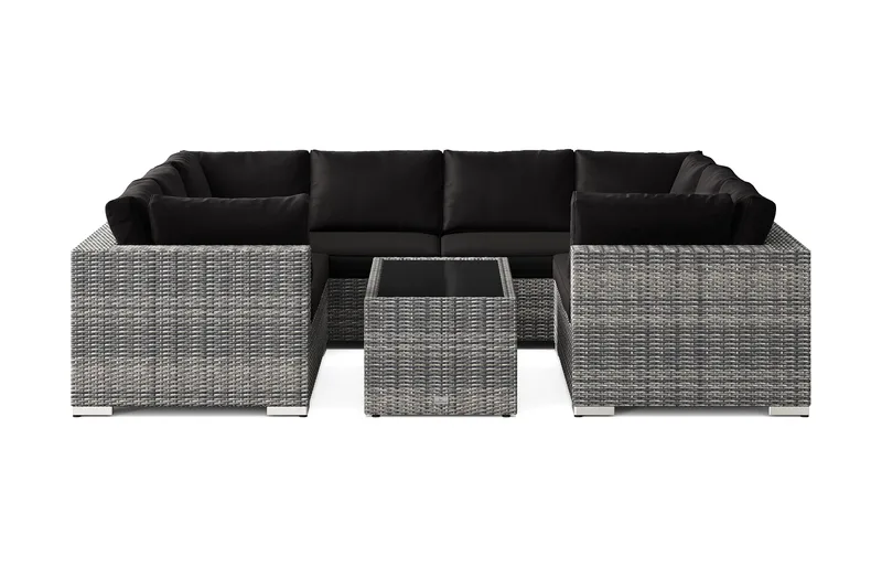 Bahamas U-formad utomhus loungegrupp med stängt avslut, 8-sits med bord och hylla - Grå - Utemöbler & utemiljö - Loungemöbler - Loungeset & loungegrupp