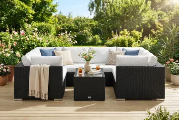 Bahamas U-formad utomhus loungegrupp med stängt avslut, 8-sits med bord och hylla - Svart - Utemöbler & utemiljö - Loungemöbler - Loungeset & loungegrupp