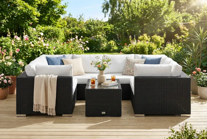 Bahamas U-formad utomhus loungegrupp med stängt avslut, 8-sits med bord och hylla - Svart - Utemöbler & utemiljö - Loungemöbler - Loungeset & loungegrupp