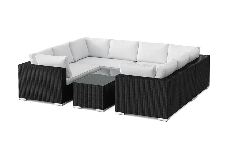 Bahamas U-formad utomhus loungegrupp med stängt avslut, 8-sits med bord, Svart