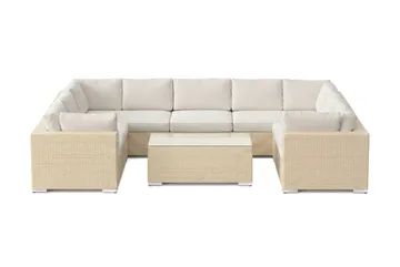 Bahamas U-formad utomhus loungegrupp med stängt avslut, 9-sits med bord - Beige - Utemöbler & utemiljö - Loungemöbler - Loungeset & loungegrupp