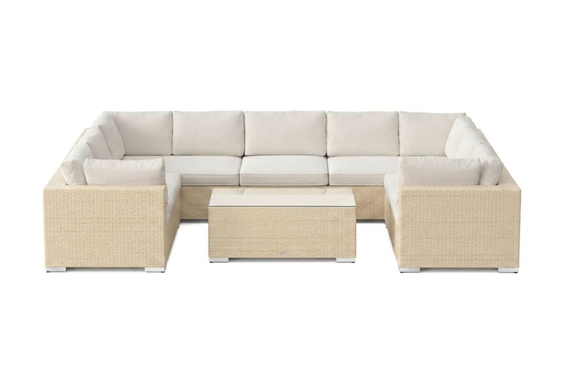 Bahamas U-formad utomhus loungegrupp med stängt avslut, 9-sits med bord - Beige - Utemöbler & utemiljö - Loungemöbler - Loungeset & loungegrupp