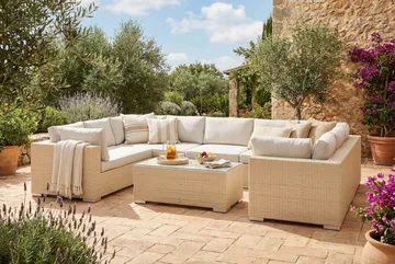 Bahamas U-formad utomhus loungegrupp med stängt avslut, 9-sits med bord - Beige - Utemöbler & utemiljö - Loungemöbler - Loungeset & loungegrupp