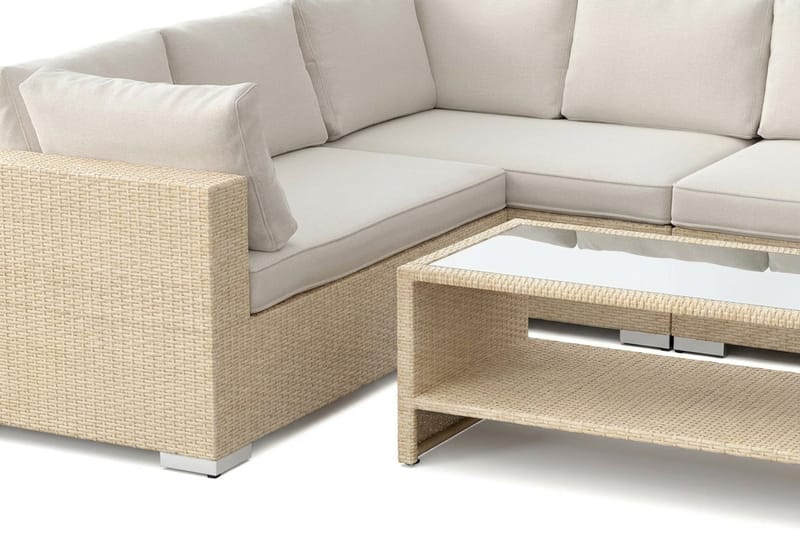 Bahamas U-formad utomhus loungegrupp med stängt avslut, 9-sits med bord och hylla - Beige - Utemöbler & utemiljö - Loungemöbler - Loungeset & loungegrupp