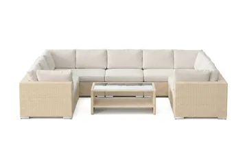 Bahamas U-formad utomhus loungegrupp med stängt avslut, 9-sits med bord och hylla - Beige - Utemöbler & utemiljö - Loungemöbler - Loungeset & loungegrupp