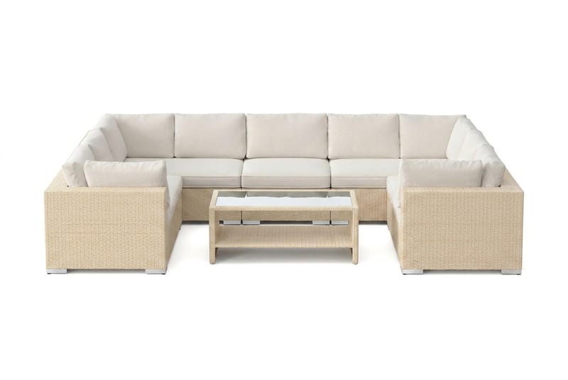 Bahamas U-formad utomhus loungegrupp med stängt avslut, 9-sits med bord och hylla - Beige - Utemöbler & utemiljö - Loungemöbler - Loungeset & loungegrupp