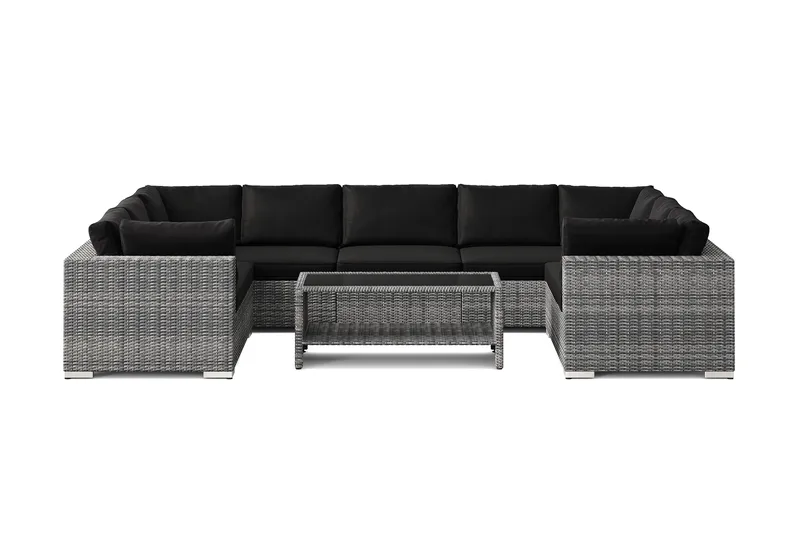 Bahamas U-formad utomhus loungegrupp med stängt avslut, 9-sits med bord och hylla - Grå - Utemöbler & utemiljö - Loungemöbler - Loungeset & loungegrupp