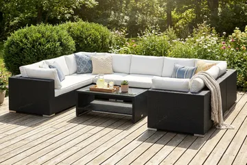 Bahamas U-formad utomhus loungegrupp med stängt avslut, 9-sits med bord och hylla - Svart - Utemöbler & utemiljö - Loungemöbler - Loungeset & loungegrupp