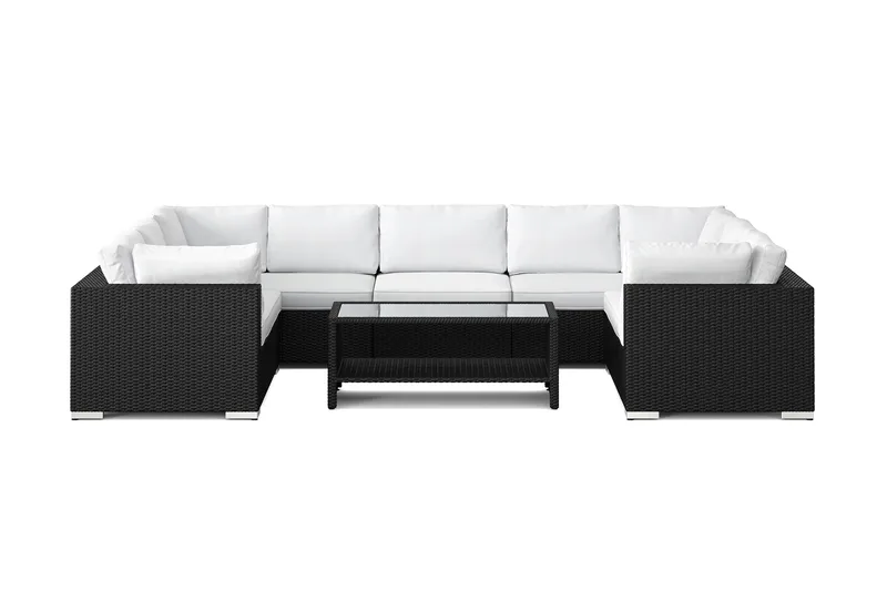 Bahamas U-formad utomhus loungegrupp med stängt avslut, 9-sits med bord och hylla - Svart - Utemöbler & utemiljö - Loungemöbler - Loungeset & loungegrupp