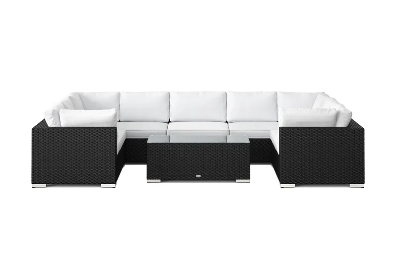 Bahamas U-formad utomhus loungegrupp med stängt avslut, 9-sits med bord - Svart - Utemöbler & utemiljö - Loungemöbler - Loungeset & loungegrupp