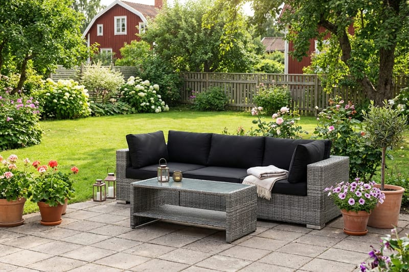 Bahamas utesoffa 3-sits med bord och hylla - Grå - Utemöbler & utemiljö - Loungemöbler - Loungeset & loungegrupp