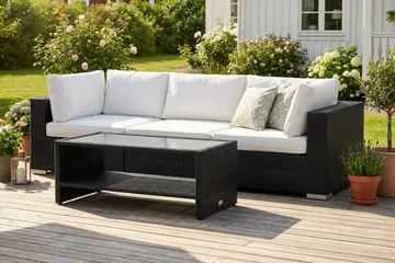 Bahamas utesoffa 3-sits med bord och hylla - Svart - Utemöbler & utemiljö - Loungemöbler - Loungeset & loungegrupp