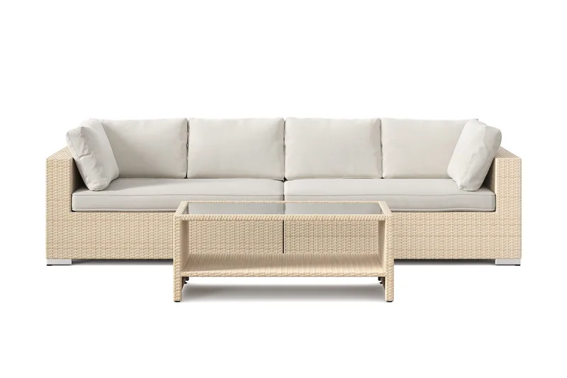 Bahamas utesoffa 4-sits med bord och hylla - Beige - Utemöbler & utemiljö - Loungemöbler - Loungeset & loungegrupp