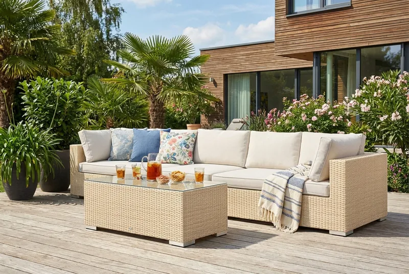 Bahamas utesoffa 5-sits med bord - Beige - Utemöbler & utemiljö - Loungemöbler - Loungeset & loungegrupp