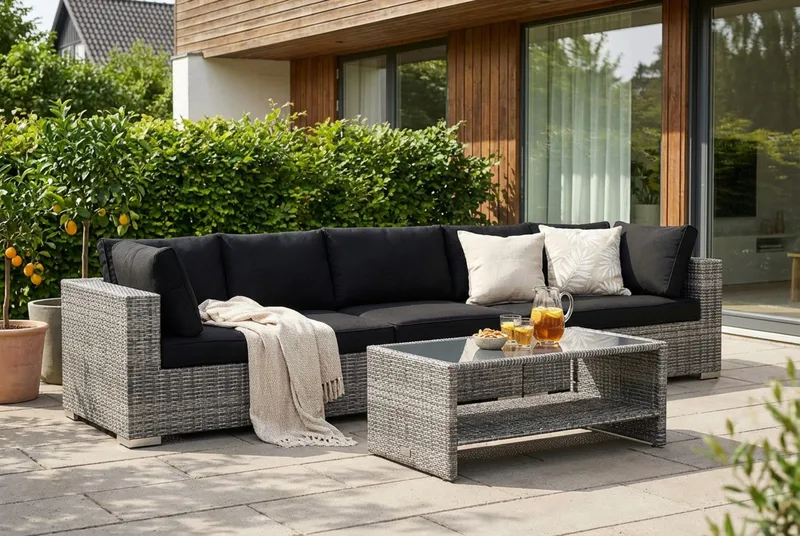 Bahamas utesoffa 5-sits med bord och hylla - Grå - Utemöbler & utemiljö - Loungemöbler - Loungeset & loungegrupp