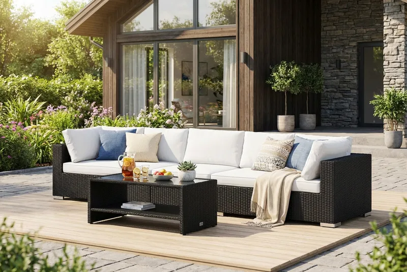 Bahamas utesoffa 5-sits med bord och hylla - Svart - Utemöbler & utemiljö - Loungemöbler - Loungeset & loungegrupp