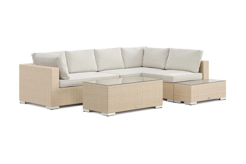 Bahamas utesoffa 5-sits vändbar schäslong med avslut och bord, Beige