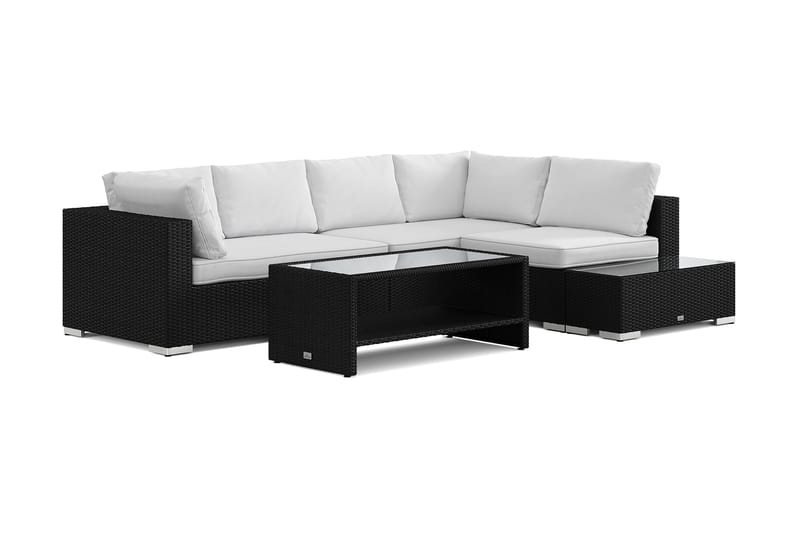 Bahamas utesoffa 5-sits vändbar schäslong med avslut och bord med hylla, Svart