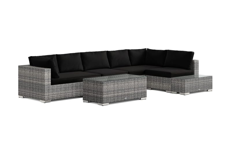 Bahamas utesoffa 6-sits vändbar schäslong med avslut och bord, Grå