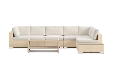 Bahamas utesoffa 6-sits vändbar schäslong med avslut och bord med hylla - Beige - Utemöbler & utemiljö - Loungemöbler - Loungeset & loungegrupp