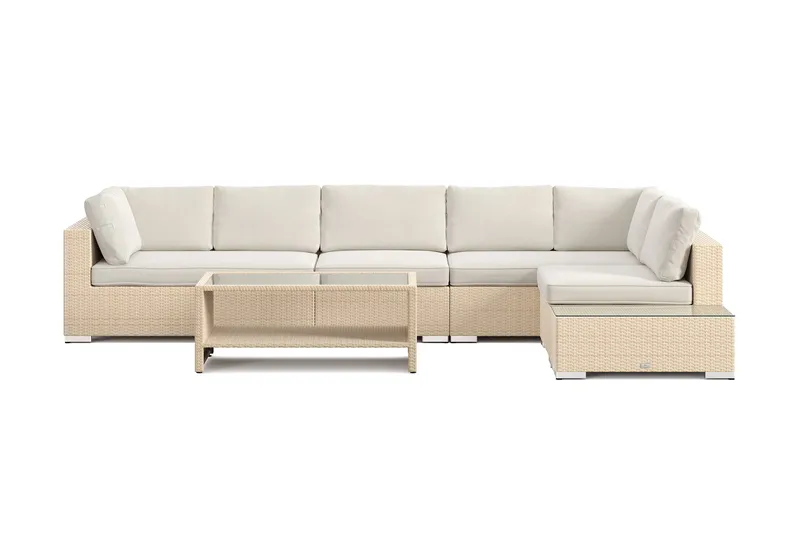 Bahamas utesoffa 6-sits vändbar schäslong med avslut och bord med hylla - Beige - Utemöbler & utemiljö - Loungemöbler - Loungeset & loungegrupp