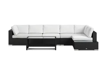 Bahamas utesoffa 6-sits vändbar schäslong med avslut och bord med hylla - Svart - Utemöbler & utemiljö - Loungemöbler - Loungeset & loungegrupp