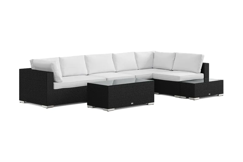 Bahamas utesoffa 6-sits vändbar schäslong med avslut och bord, Svart