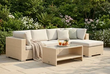 Bahamas utomhus divansoffa 5-sits med vändbar divan och bord med hylla - Beige - Utemöbler & utemiljö - Loungemöbler - Loungeset & loungegrupp