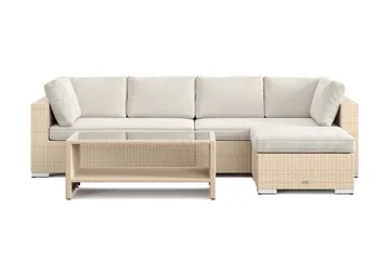 Bahamas utomhus divansoffa 5-sits med vändbar divan och bord med hylla - Beige - Utemöbler & utemiljö - Loungemöbler - Loungeset & loungegrupp