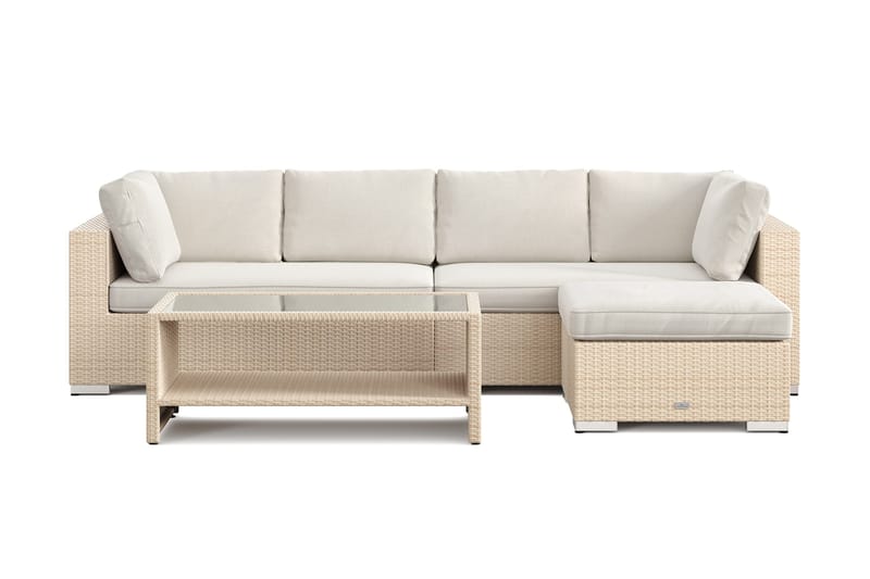 Bahamas utomhus divansoffa 5-sits med vändbar divan och bord med hylla - Beige - Utemöbler & utemiljö - Loungemöbler - Loungeset & loungegrupp