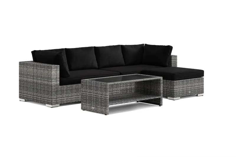 Bahamas utomhus divansoffa 5-sits med vändbar divan och bord med hylla - Grå - Utemöbler & utemiljö - Loungemöbler - Loungeset & loungegrupp