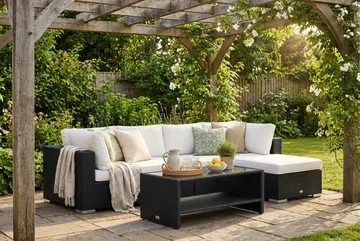 Bahamas utomhus divansoffa 5-sits med vändbar divan och bord med hylla - Svart - Utemöbler & utemiljö - Loungemöbler - Loungeset & loungegrupp